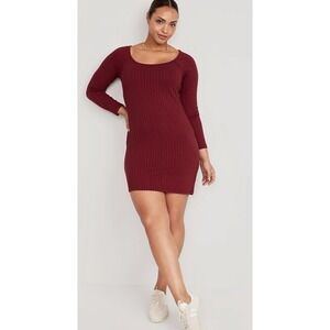 NWT Old Navy Rib-Knit Fitted Dress XXL Tall Wine Country Long Sleeve Pullover